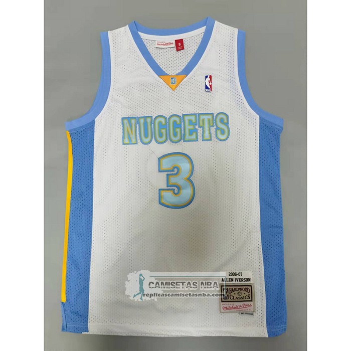 Camiseta Denver Nuggets Allen Iverson NO 3 Mitchell & Ness 2006-07 Blanco